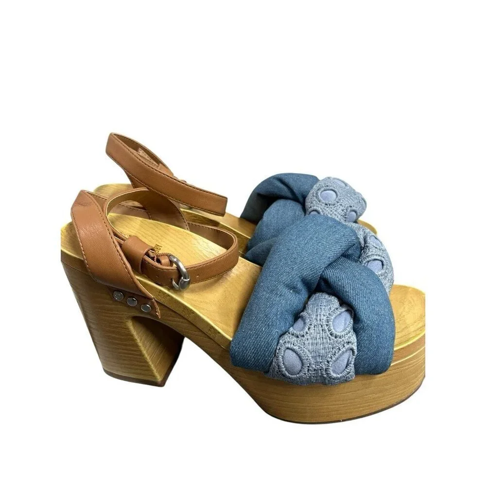Sam & Libby Cassandra Sandal Indigo Wooden Platform Heel Women's 8.5 Y2K Style